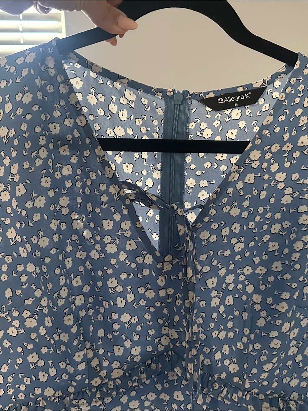 Allegra K Blue Floral Tie-Front Blouse